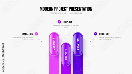 Financial Plan Three Step Diagram Presentation Design. Corporate Insight 3 Element Infographic Slide Layout. Advertising Forecast Frame Template Vector Illustration.
