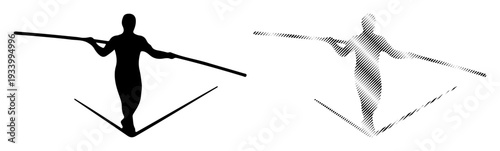 Silhouette of a person balancing on a tightrope with a pole, representing focus and risk