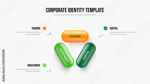 Investor Strategy 3 Step Diagram Presentation Design. Modern Campaign Three Option Infographic Slide Template. Product Innovation Frame Layout Vector Illustration.