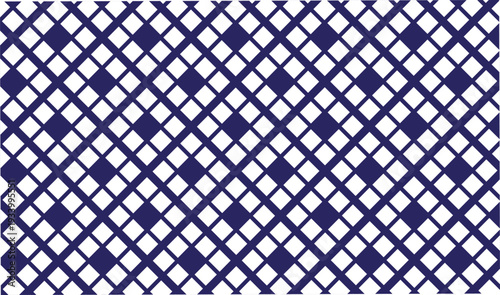 Abstract navy blue and white seamless pattern featuring small diamond shapes arranged in a repeating grid creating a sophisticated geometric wallpaper or fabric print design
