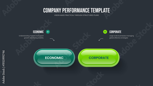Professional Plan Two Element Diagram Slideshow Design. Enterprise Forecast Slide Template Vector Illustration. Project Growth 2 Option Infographic Frame Layout.