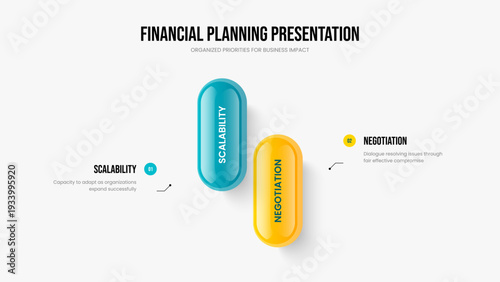 Sales Growth Frame Design Vector Illustration. Company Development Two Element Infographic Slideshow Layout. Market Performance 2 Step Diagram Slide Template.