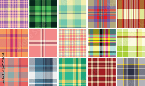 Plaid pattern set for casual British-style fashion. Seamless tartan vectors suit lumberjack shirts, scarves, jackets, blankets, and digital papers.