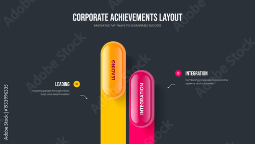 Service Analysis Slideshow Layout Vector Illustration. Investor Portfolio Two Element Infographic Slide Template. Company Review 2 Step Diagram Presentation Design.
