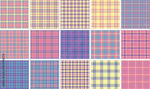 Plaid collection designed for printable materials. Tartan backgrounds enhance spring DIY projects and paper crafts. Vector output remains refined.