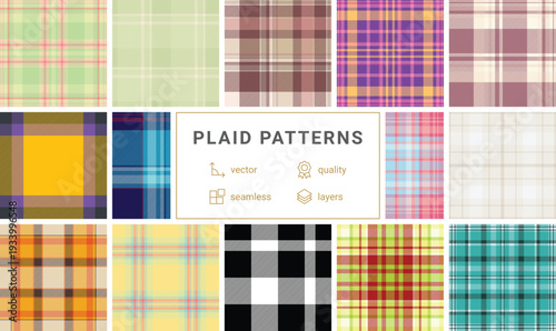 Plaid pack tailored for small clothing brands. Ideal for womens dresses, blouses, and seasonal collections. Vector format simplifies printing.