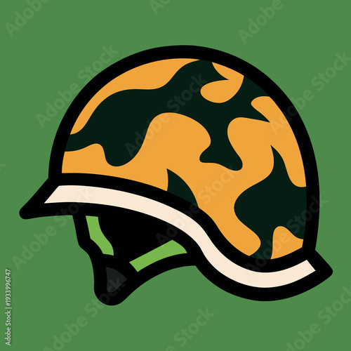 Camouflage helmet illustration white solid colour outline