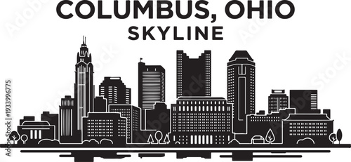 Columbus Ohio skyline cityscape illustration in black and white