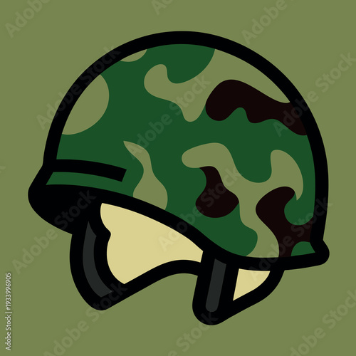 Camouflage helmet illustration white solid colour outline