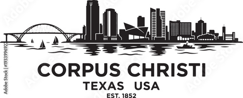 Stunning Corpus Christi Texas skyline illustration with waterfront