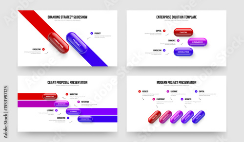 Enterprise Growth Two Three Four Five Option Infographic Slide Design Vector Illustration Set. Professional Briefing 2 3 4 5 Element Diagram Frame Template Collection.