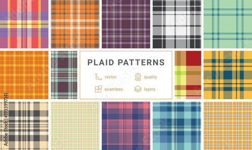 Plaid bundle for seasonal decor planners. Coordinated pages feel structured and cozy. Vector format prints sharply.