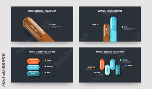 Sales Report 1 2 3 4 Option Infographic Slideshow Template Set. Marketing Campaign One Two Three Four Element Diagram Slide Design Vector Illustration Collection.