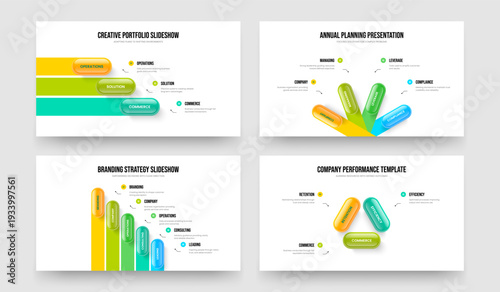 Market Introduction Three Four Five Option Diagram Slide Design Vector Illustration Collection. Marketing Forecast 3 4 5 Element Infographic Presentation Layout Bundle.