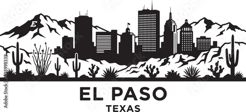 El Paso Texas cityscape with desert landscape and mountains