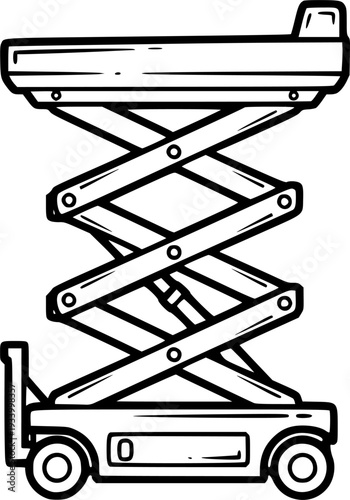 Adjustable Scissor Lift Mechanism Technical Drawing - Mechanical Elevation Platform Vector