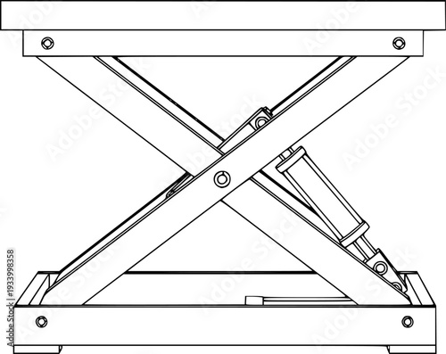 Adjustable Scissor Lift Mechanism Technical Drawing - Mechanical Elevation Platform Vector