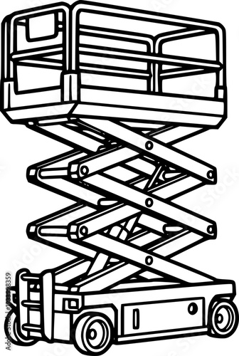 Adjustable Scissor Lift Mechanism Technical Drawing - Mechanical Elevation Platform Vector