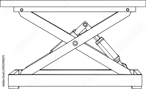Adjustable Scissor Lift Mechanism Technical Drawing - Mechanical Elevation Platform Vector