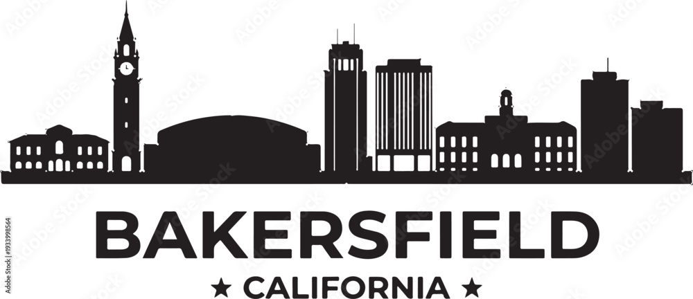 Fototapeta premium Bakersfield California city skyline silhouette graphic design
