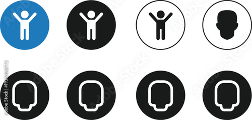 Human Figure and Head Icons in Circles Blue and Black person woman