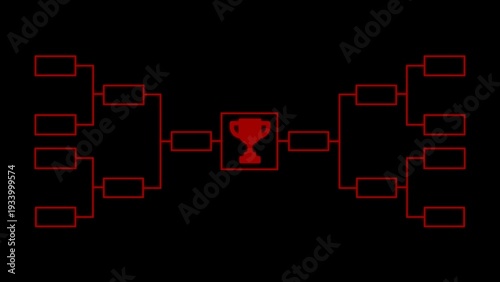 Red tournament bracket with trophy on black