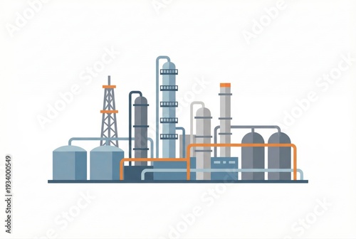 Industrial oil refinery detailed outline showcasing complex infrastructure and machinery components representing modern technology and efficiency in energy production systems