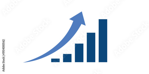 Graphic depicting growth and upward progress through increasing bar heights and arrow. Vector