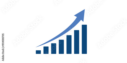 Graphic showing a progressive increase in bar heights with an upward trend arrow. Vector