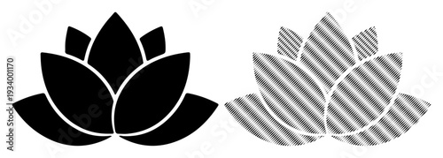 Elegant lotus flower silhouette in black and white with textured petals