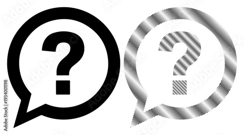 Two speech bubbles with question marks inside, representing uncertainty and inquiry.