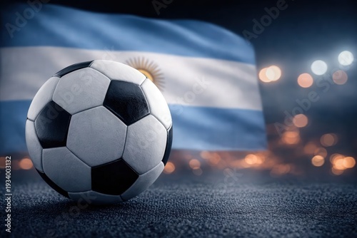 Soccer Ball with Argentina Flag in Stadium Lights
