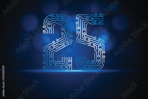 25 circuit board number digital technology background