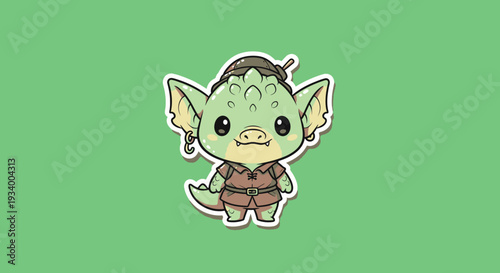 A cartoon creature with large ears and a long tail stands on a green background