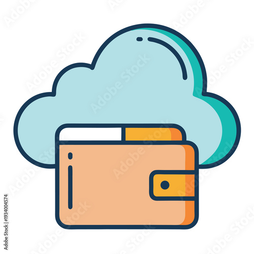 Cloud wallet illustration white solid colour outline 