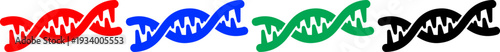 Genetic dna helix symbols set in various colors representing biotechnology and healthcare research art
