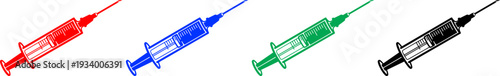 Syringe icons in red blue green black for medical healthcare injection vaccination and science concepts