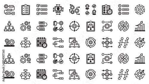 Dynamic Vector Icon Set for Workflow Management, Business Processes, and Organizational Structure: Featuring Planning and Automation