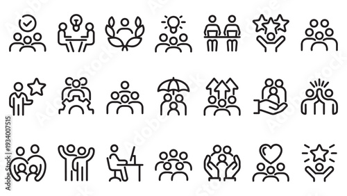 Dynamic Vector Icon Set for Teamwork, Success, and Business Collaboration: Featuring Partnership, Achievement, and Community Concepts