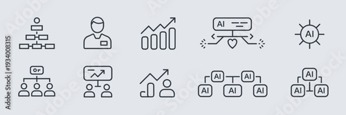 Enterprise AI hierarchy line icons – Ideal for corporate structure diagrams, management tools, or business strategy.