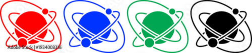 Atomic structure icons with electrons orbiting nucleus in red blue green black science symbol vector