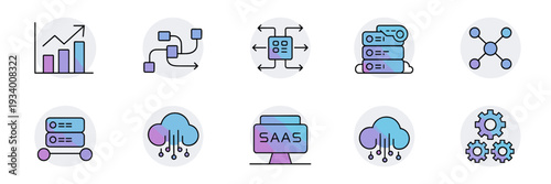 SaaS automation and growth chart icon sheet – Ideal for financial reports, productivity app icons, or digital marketing assets.
