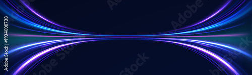Neon violet streaks ripple across dark highways in abstract patterns. Motion blur and glowing arcs create sense of rapid acceleration. Vector illustration isolated on transparent PNG.