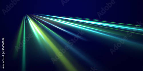 Blue neon arcs ripple in spiral flow above city roads. Radiant streaks create illusion of acceleration and dynamic motion. Vector illustration isolated on transparent PNG.