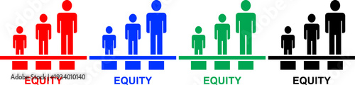 Concept of equity and inequality with stylized people figures and bars in colors