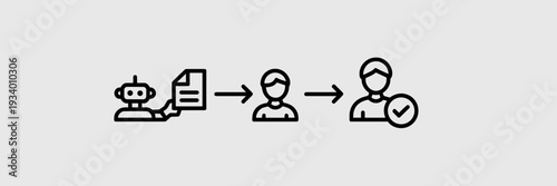 Monoline service escalation icons from bot to human agent – Great for technical manuals, help desk software, or workflow optimization.