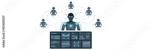Vector illustration of AI meta agent with neural network nodes – Great for machine learning presentations, data science, or tech infographics.