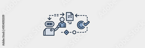 Blue and gray escalation process diagram with robot and human – Suitable for enterprise automation, project management, or service desk apps.