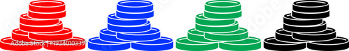 Stacks of poker chips in various colors: casino gambling game currency graphic element