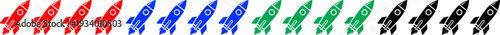 Row of many rocket ship icons in multiple colors repeating across transparent background for pattern
